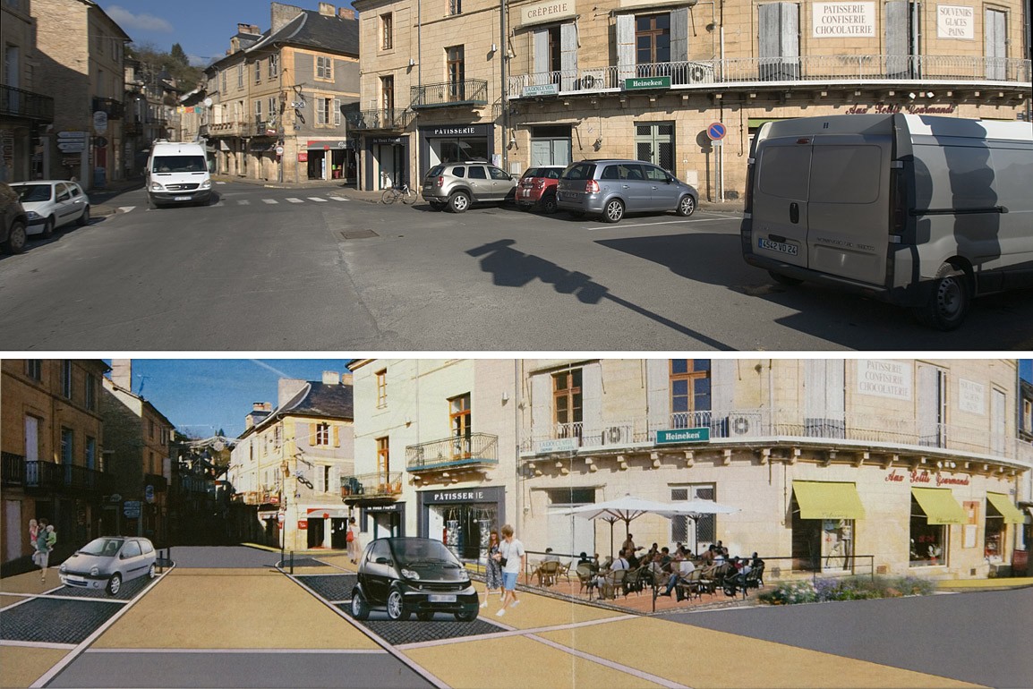 Place de la Libération avant et après travaux. Visuel du bas de Jacques Ségui